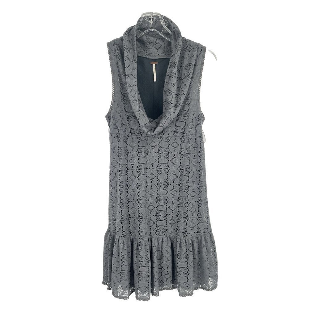 Free People Gray Lace Sleeveless Dress Cowl Neck Sz 4